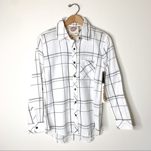 Anthropologie Ash and Ember Button Down Shirt Collared Paid Western Size Small - Picture 4 of 16